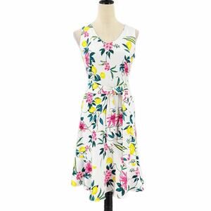 Talbots RSVP PETITE White Lively Lemon Citrus Floral Garden Party Summer Dress